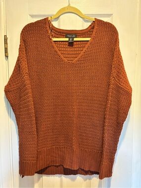 Women’s Rachel Zoe Cinnamon Rust Waffle Knit V-Neck Sweater Medium
